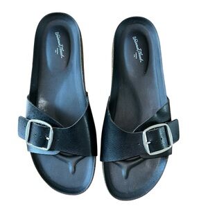 Universal Thread Black Buckle Slide Sandals Women’s 8 Cork Footbed‎ Comfort
